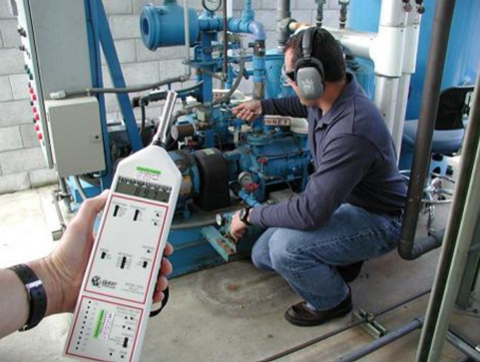 monitoring noise levels at work using a audio meter
