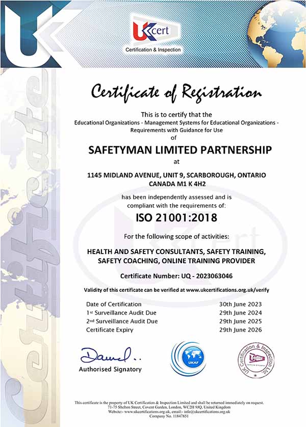 SAFETYMAN LIMITED PARTNERSHIP UKCERT 21001 UQ-2023063046