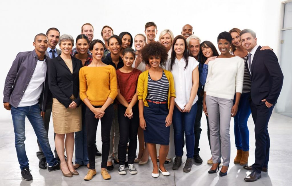 a diverse group of happy smiling multicultural workers